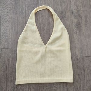 Cotton Candy Pale Yellow Ribbed Halter Tank Top